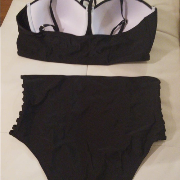 BLACK plus size high waist woman swimsuit - Picture 2 of 6